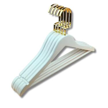 Imagem de 10 Cabide Branco Madeira Com Barra Adulto Gancho Luxo Italiano Dourado Rose Prata ou Preto