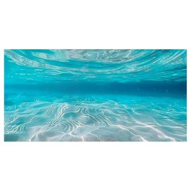 Imagem de Dizifinn Fundo de aquário com tema submarino, fundo de aquário tropical azul-petróleo, decoração de tanque de peixes, tecido de poliéster com 6 fitas dupla face EVA 122 x 61 cm/120 x 60