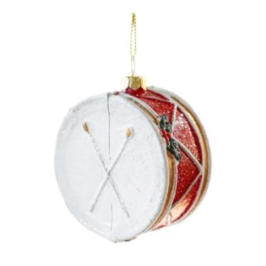 Imagem de shamjina Pingente de Natal Decoração de árvore de Natal Suprimentos para festa, criativo, decorativo, enfeite pendurado Decoração de Natal para jardim Quarto, Tambor Vermelho E Branco, 7.5x8.5 Cm