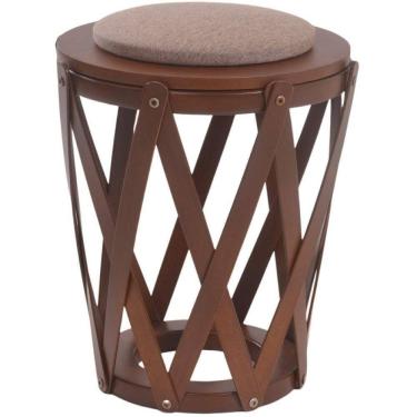 Imagem de Puff Tamborete Em Madeira Maciça Com Assento Multiuso Castanho