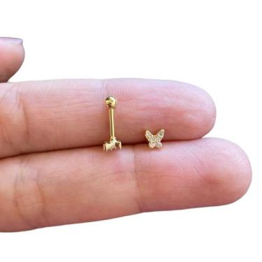 Imagem de Piercing Orelha Borboleta Tragus Helix Flet Cartilagem Lóbulo - RaraSt