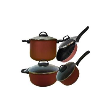 Imagem de Jogo De Panelas Com 4 Teflon Frigideira E Panelas Vermelho - RL