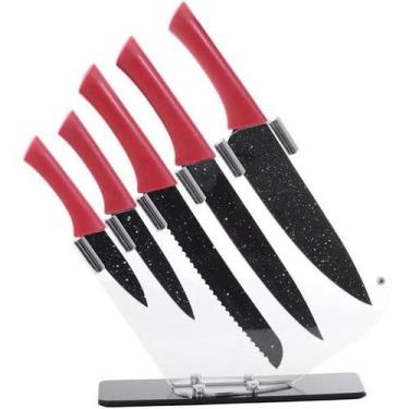 Imagem de Conjunto De Facas C/ Suporte Chef Vermelho Inox/Acrílico 6pç - Wincy
