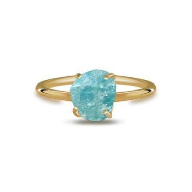 Imagem de Aliança Agua Marinha - Cristal Natural, Banho Ouro 18k