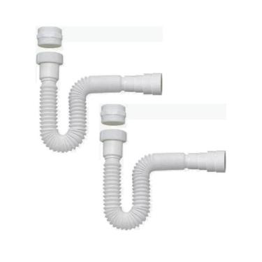 Imagem de Kit 2 Sifão Sanfonado Flexivel Branco Pia Banheiro Cozinha - Fere