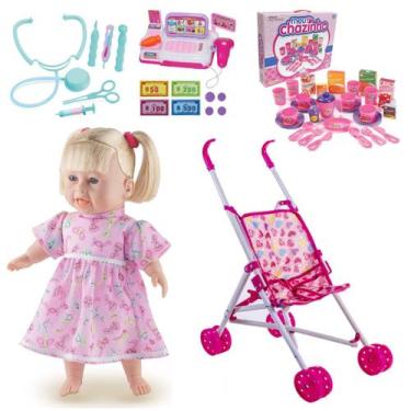 Imagem de Boneca Minha Consulta Loira + Carrinho + Bolsinha e Chazinho - Milk Br