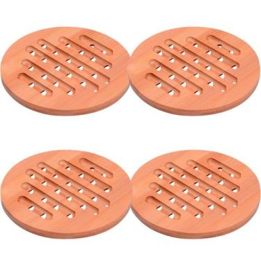 Imagem de 4 Descanso Suporte de Bambu Base Panela Redondo Mesa Cozinha - Mimo St