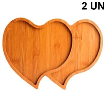 Imagem de 2 Petisqueira de Bambu Coração c/ 2 Divisórias p/ Servir - Inter