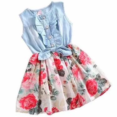 Imagem de Vestido Infantil Menina Jeans Saia Florida Festa Ano Novo - ANJO DA MA