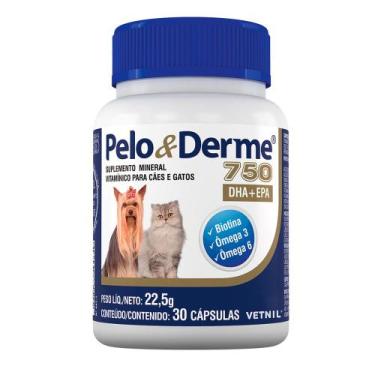 Imagem de Pelo & Derme 750 Suplemento Vitamínico para Cães e Gatos 30 Cápsulas -