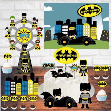 Imagem de Kit festa em casa decoração aniversário Batman só um bolinho banner, t