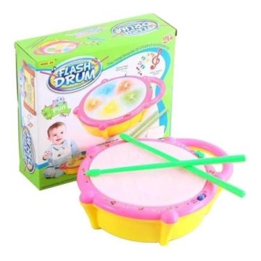 Imagem de Tamborzinho Musical Infantil Flash Drum com Baqueta Som e Luz - toys