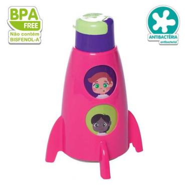 Imagem de Garrafinha Infantil Escolar Menina Garrafa Foguete 320ml - Plasútil