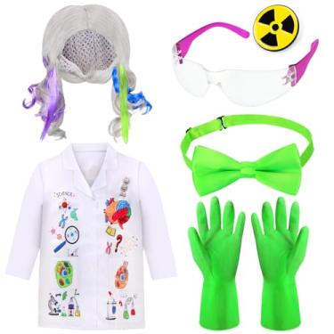 Imagem de Kyson 6 Pieces Mad Scientist Costume for Girls-Crazy Science Lab Coat Wig Goggles Gloves Bowtie Brooch for Halloween Dress Up (Set A)