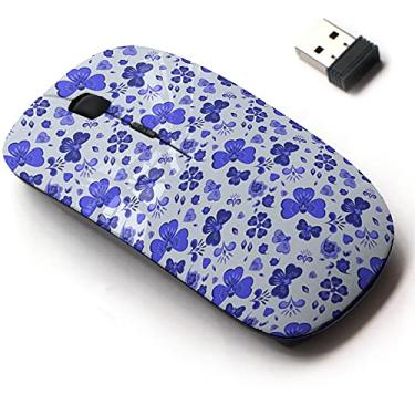 Imagem de Mouse sem fio de 2,4 G com design de padrão fofo para todos os laptops e desktops com nano receptor - floral azul