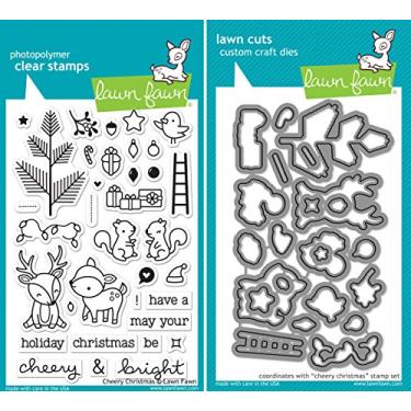 Imagem de Lawn Fawn Conjunto de carimbos e moldes transparentes de Natal alegre - Inclui um selo (LF1216) e molde (LF1217) pacote com 2 itens