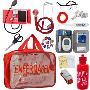 Imagem de Kit Enfermagem Transparente Medidor Glicose Aparelho Pressao Estetoscó