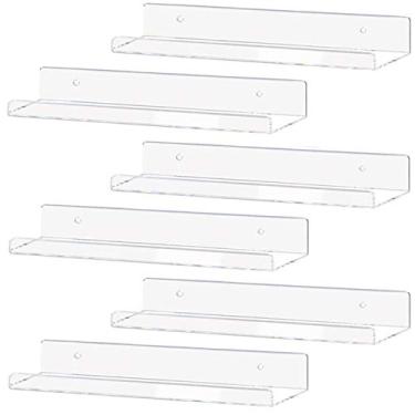 Imagem de Prateleira invisível Weiai de 38 cm de acrílico transparente flutuante para parede, prateleiras para livros infantis montadas na parede, prateleiras de exibição para organizador de banheiro, prateleira para temperos para pendurar (38 cm e 6 unidades)