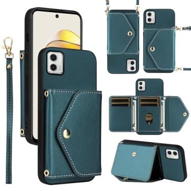 Imagem de Dswteny Capa carteira para Motorola Moto G73 5G com cordão de pulso alça de ombro fina bolsa flip, suporte de cartão de crédito de couro PU de luxo acessórios capa de celular para G 73 73G mulheres