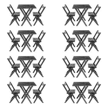 Imagem de Kit 8 Conjuntos Mesa Dobrável Para Bar E Restaurante 60x60cm Com 2 Cadeiras Em Madeira Maciça - Pret