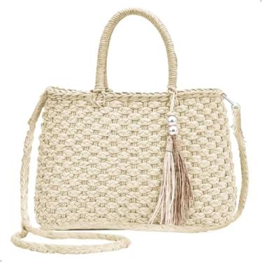 Imagem de Bolsa De Palha Feminina Perola Alça Transversal Verão Acessório Praia (Cru)