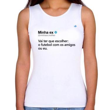 Imagem de Regata Feminina O futebol ou eu - Foca na Moda, Branco, GGG
