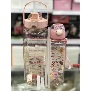 Imagem de Kit 2 Garrafas De Água Motivacional 2Litros e 800ml Squeeze Com Canudo