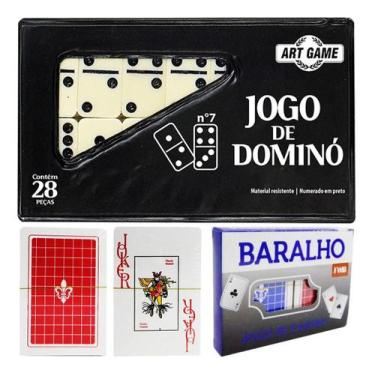 Imagem de Jogo Dominó 28 Peças Profissional Estojo + 02 Baralhos Carta - Art Gam