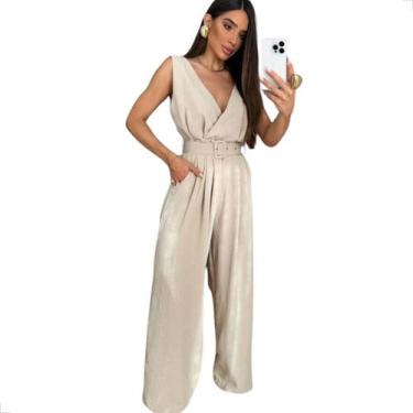 Imagem de Macacão Longo Regata Pantalona Flare Cinto Alfaitaria Duna - Laura e-C