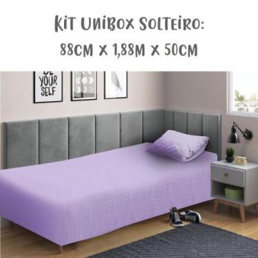 Imagem de Jogo de Lençol 2 Peças Box Conjugado Unibox Solteiro Lilás Arrumadinho