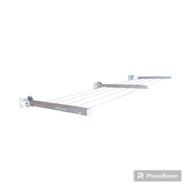 Imagem de Varal de Parede Retrátil Reforçado 3 Hastes Alumínio Extensível Até 8 