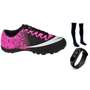 Imagem de Chuteira Society Colada e Costurada Adulto Infantil  com MEIÃO RELOGIO