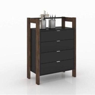 Imagem de Gaveteiro AZ1012 com 4 Gavetas - Preto/Nogal - Espresso Móveis, Preto 
