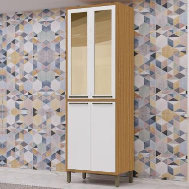 Imagem de Paneleiro Duplo com 4 Portas e Vidro Reflecta 100% Mdf Vicenza Espresso Móveis Amêndoa/Branco