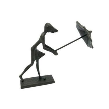 Imagem de Escultura Decorativo Mulher Guarda Chuva ao Vento Luxo - LUXdécor