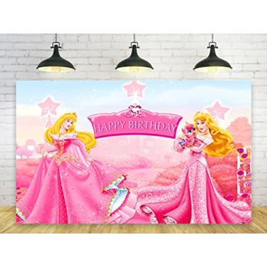 Imagem de SOPAK Princess Backdrop for Birthday Party Decorations, Princess Aurora Background for Baby Shower Party Cake Table Decorations Supplies, Sleeping Beauty Theme Banner, 5x3ft, Pink