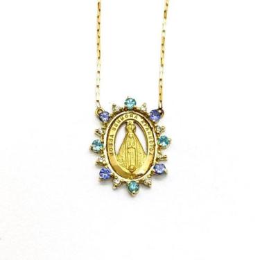 Imagem de Pingente Nossa Senhora Aparecida 16 Pedras Coloridas Corrente K480 - F