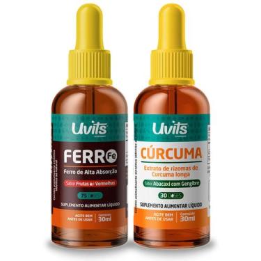Imagem de Kit Ferro Bisglicinato Liquido 30ml e Curcuma Liquida 30ml Uvits