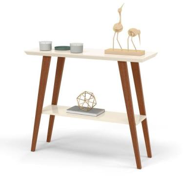 Imagem de Aparador Davi 90x30 Tampo MDF 30mm pé em Madeira Off White/Amadeirado 