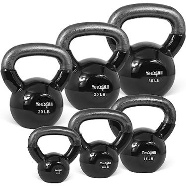 Imagem de Combo especial Yes4All: Conjuntos de peso Kettlebell revestidos de vinil – Peso disponível: 5, 10, 15, 20, 25, 13,6 kg (J - Preto 2,2-13,6 kg), Preto obsidiana