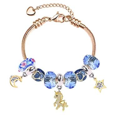 Imagem de Pulseira Pandora Unicórnio Ideias de Presente para Meninas Adolescentes Ajustável 17 a 21 cm, 8 3 inch, Vidro