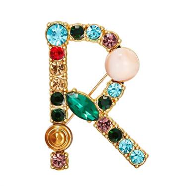 Imagem de RINHOO Broche inicial pérola cristal A-Z 26 letras do alfabeto broche colorido esmalte broche broche joia para mulheres presentes menina, Cristal, Cristal