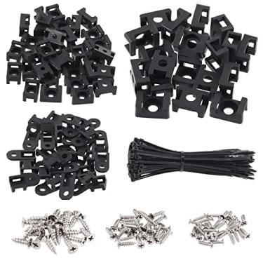 Imagem de Glarks 360Pcs Base de Abraçadeira Preta e Abraçadeiras de Cabo com Conjunto de Parafusos de Montagem, 120Pcs 3Mm 4Mm 6Mm Suporte de Fio de Montagem Tipo Sela e 120Pcs Abraçadeira d (, Preto)