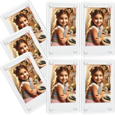 Imagem de lengnoyp Pacote com 7 molduras magnéticas polaroides para geladeira, moldura magnética de acrílico para geladeira, mini molduras para fotos, moldura de exibição magnética Instax transparente, 5 x 9 cm