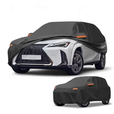Imagem de Partuto Capa de carro à prova d'água para todos os climas, automotiva, externa, anti-UV, proteção contra chuva e sol, cobertura externa completa para Lexus UX 190T-PU preta com tiras refletoras