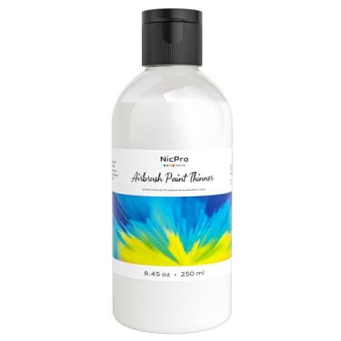 Imagem de Nicpro Diluente profissional para aerógrafo, frasco de 250 ml para tintas acrílicas, pincel de ar à base de água, melhora o fluxo de tinta acrílica para modelos de tela de madeira, metal plástico