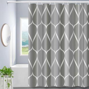 Imagem de ZiDeTang Cortina geométrica com gota de orvalho Waterpoorf poliéster bainha ponderada cortina de privacidade de banho com 12 ganchos (178 cm x 198 cm, cinza)