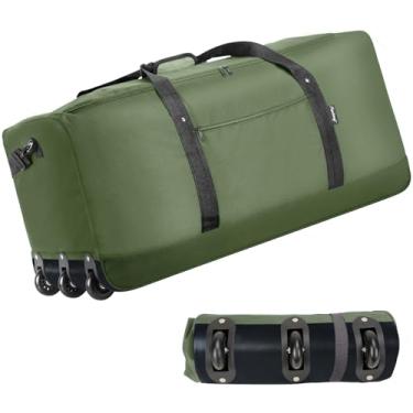 Imagem de Finnhomy Bolsa esportiva dobrável de 120 L com 3 rodas, bolsa leve de viagem com grande capacidade de carga, bolsa esportiva com rodinhas de 81 cm com alça de ombro para viagens, acampamento,