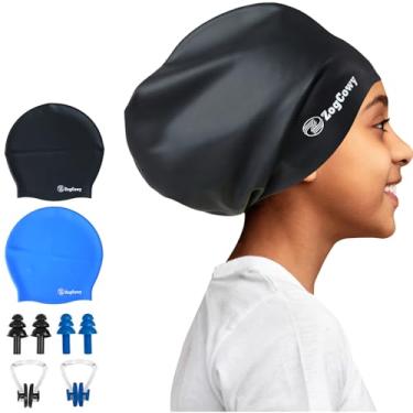 Imagem de Touca de natação infantil extra grande para tranças e dreadlocks, silicone à prova d'água, touca de natação para manter o cabelo seco para crianças, crianças, jovens, meninas, banheira, piscina,