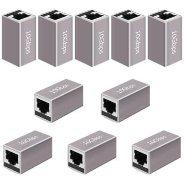 Imagem de Purcopper Acoplador RJ45 de 10 Gbps, adaptador fêmea para fêmea Ethernet RJ45 de liga de alumínio, adaptador extensor de cabo Ethernet Cat8/Cat7/Cat6a/CAT6/CAT5e/Cat5, conector LAN de 100 m, acoplador